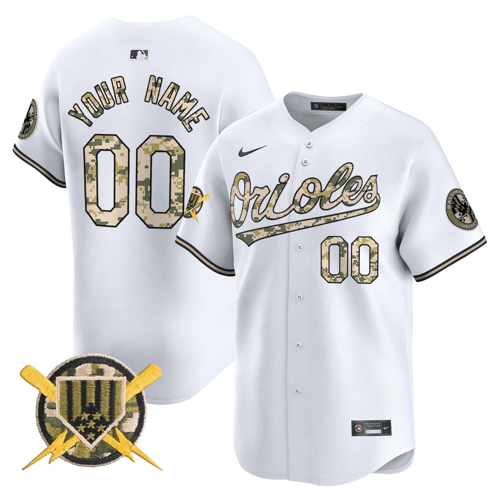 Men Baltimore Orioles White 2024 Nike Armed Forces Day Vapor Premier Limited Custom MLB Jersey->->